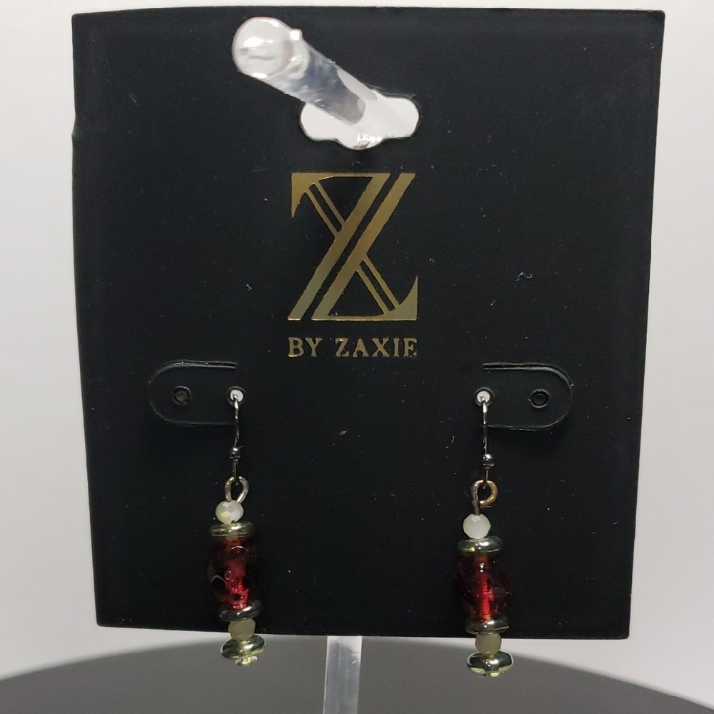 Z by Zaxie Red And Silver Beaded Dangle Earrings. 